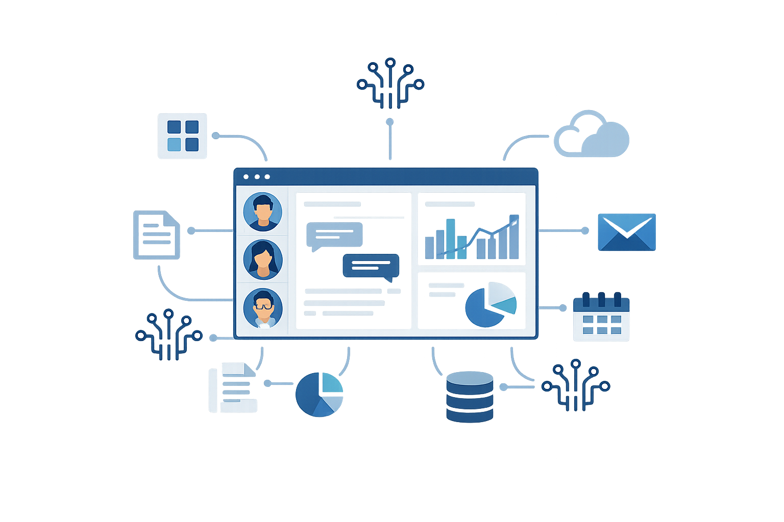 Intuitive team collaboration interface with seamless integration of business tools and AI agents